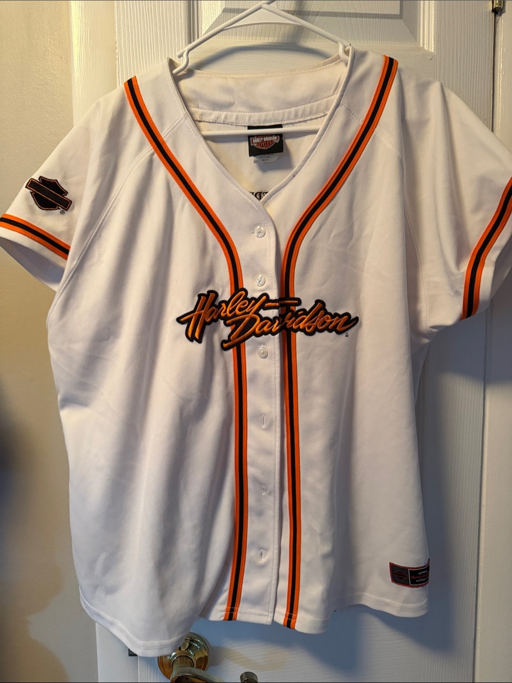 Harley-Davidson White Baseball Jersey with Orange & Black Trim